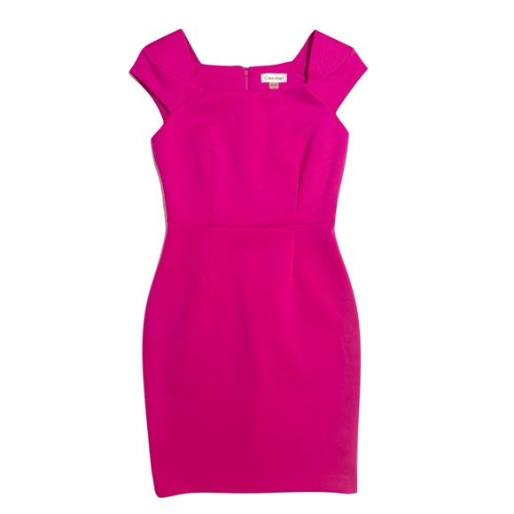 Calvin Klein Hot Pink Capped Sleeve Scuba Sheath Dress Size 4 - Picture 5 of 12